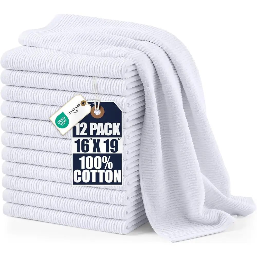 16x19 Inch Cotton Ribbed Bar Towels, Super Absorbent, 12 Pack, White
16x19 Inch Cotton Ribbed Bar Towels, Super Absorbent, 12 Pack, White