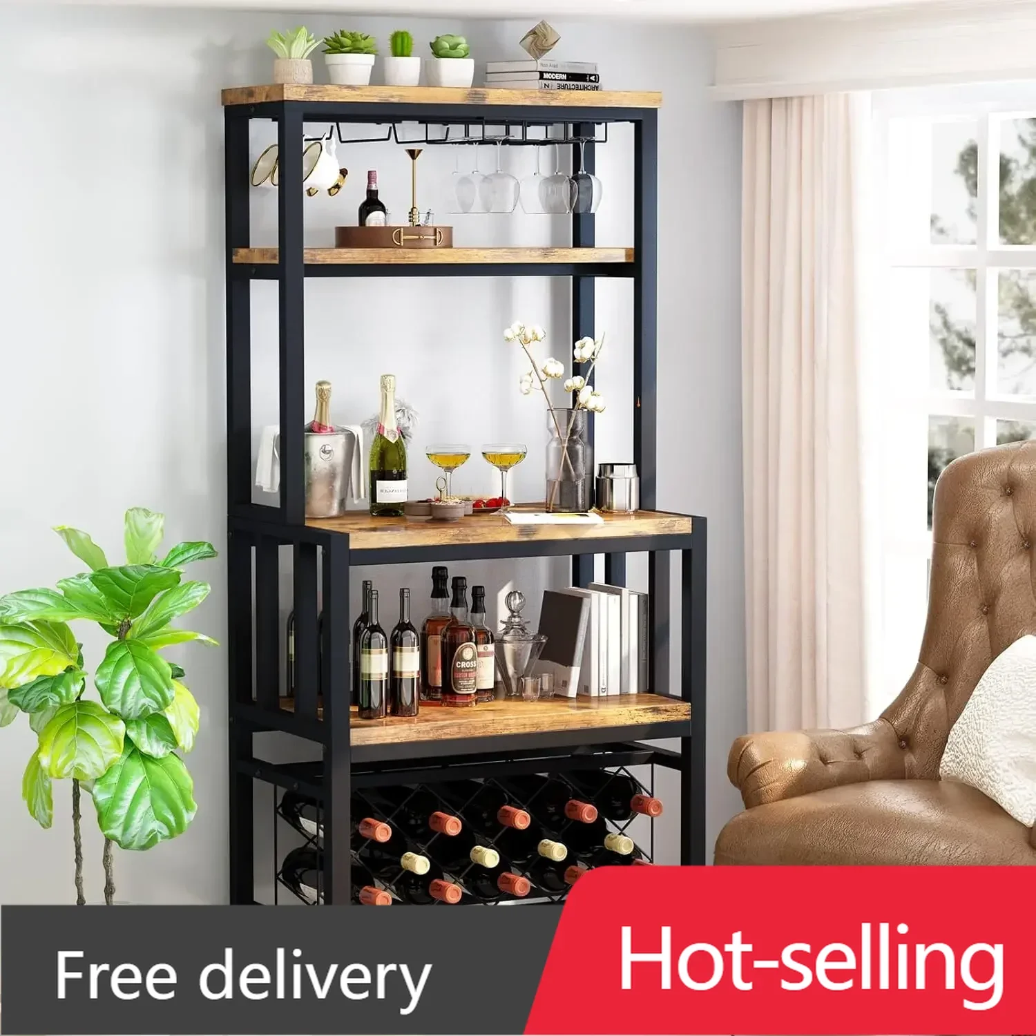 Wine Rack Freestanding Floor, Kitchen Organizers and Storage with Wine Bottle Holder Glass Holder, Multi-Function Bakers Rack
Wine Rack Freestanding Floor, Kitchen Organizers and Storage with Wine Bottle Holder Glass Holder, Multi-Function Bakers Rack
