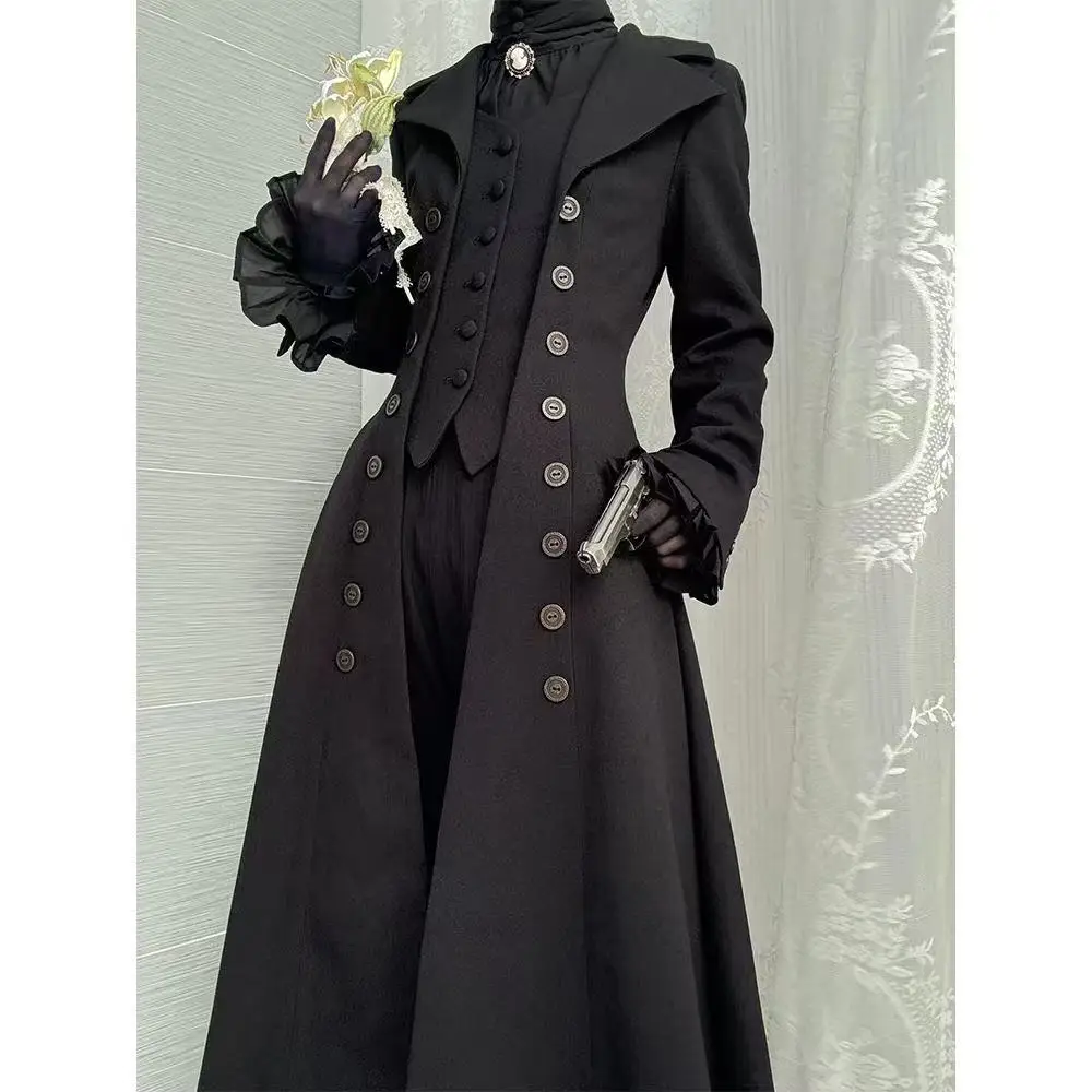 Dark Black Lolita Coat Women's Autumn Winter Dark Black Double-Row Buttoned Long Robe Halloween Cosplay Suits Daily Outer Wear
Dark Black Lolita Coat Women's Autumn Winter Dark Black Double-Row Buttoned Long Robe Halloween Cosplay Suits Daily Outer Wear