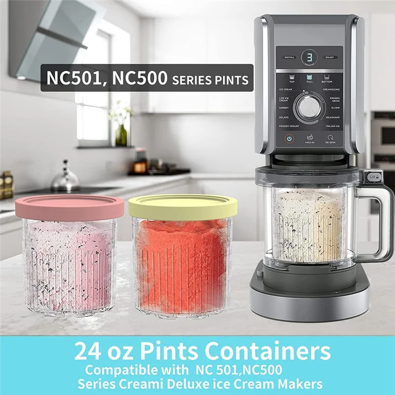 4 Piece Ice Cream Pints Cup Plastic Ice Cream Containers For Ninja Creami Pints NC301 NC300 NC299AMZ Series
4 Piece Ice Cream Pints Cup Plastic Ice Cream Containers For Ninja Creami Pints NC301 NC300 NC299AMZ Series