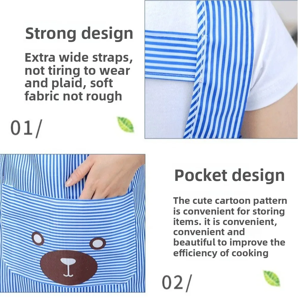 Waterproof Kitchen Cooking Apron Oxford Cloth Oil-proof Hand-wiping Apron Breathable Striped Bear Aprons for Catering and Baking 
Waterproof Kitchen Cooking Apron Oxford Cloth Oil-proof Hand-wiping Apron Breathable Striped Bear Aprons for Catering and Baking