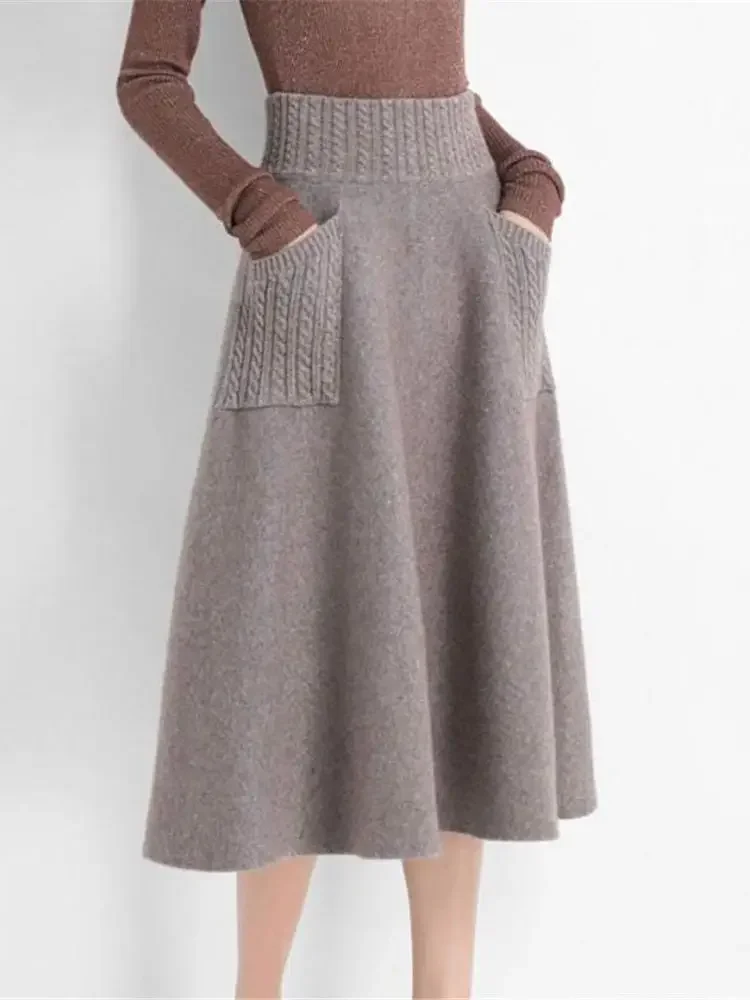 2024 Autumn Winter Warm Wool Knitting Long Skirts Women High Waist with Pocket Loose Female Solid Knit Mid-Calf Skirt ZY7421
2024 Autumn Winter Warm Wool Knitting Long Skirts Women High Waist with Pocket Loose Female Solid Knit Mid-Calf Skirt ZY7421
