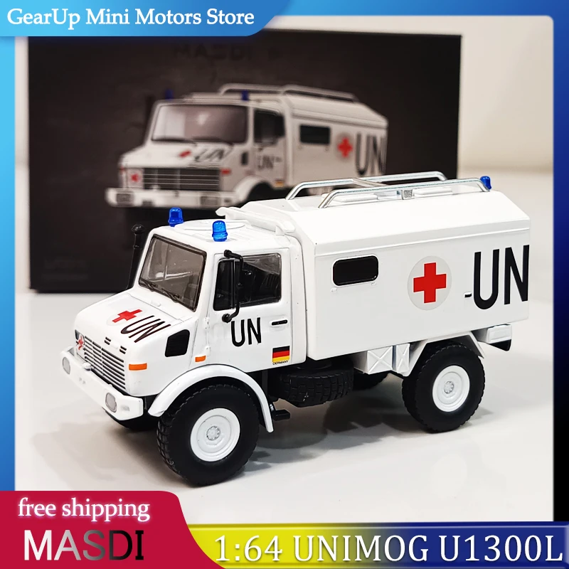 MASDI 1:64 Mercedes-Benz Unimog U1300L UN Peacekeeping Operations Ambulance Vehicle Alloy Model Collector Diecast Car Model Toy 
MASDI 1:64 Mercedes-Benz Unimog U1300L UN Peacekeeping Operations Ambulance Vehicle Alloy Model Collector Diecast Car Model Toy
