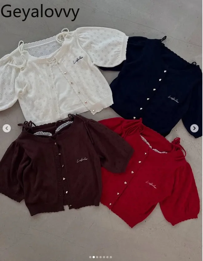 Casual T-shirts Femme Sweet and Cute Girl Strap Heart Buckle Knitted Cardigan Two-Piece Set Fashion Women's Tops Summer
Casual T-shirts Femme Sweet and Cute Girl Strap Heart Buckle Knitted Cardigan Two-Piece Set Fashion Women's Tops Summer