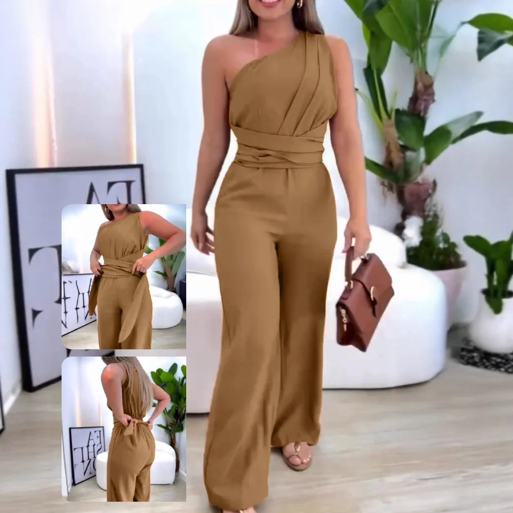 Women One Shoulder Sleeveless Ruched Cinched Waist Zipper Side Overalls Tied Detail Elastic Waist Wide Leg Jumpsuit
Women One Shoulder Sleeveless Ruched Cinched Waist Zipper Side Overalls Tied Detail Elastic Waist Wide Leg Jumpsuit
