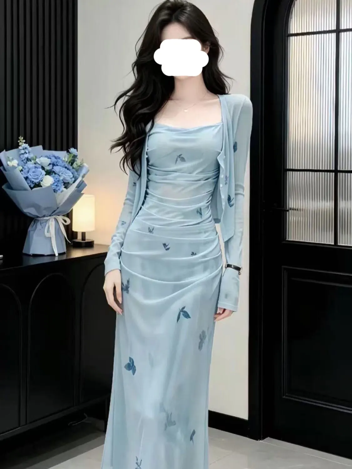 Summer Print Mesh Strap Dress Women's Elegant Slimming Long Dress Beautiful Set Polyester Fiber Long Sleeve Top
Summer Print Mesh Strap Dress Women's Elegant Slimming Long Dress Beautiful Set Polyester Fiber Long Sleeve Top