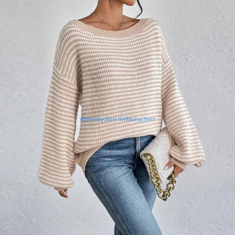 573B Women's Everyday Wear Oversized Striped Knit Sweater Long Sleeve Loose Fit Pullover for Commuting Leisure Autumn Winter
573B Women's Everyday Wear Oversized Striped Knit Sweater Long Sleeve Loose Fit Pullover for Commuting Leisure Autumn Winter