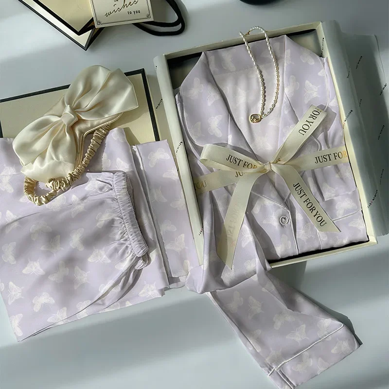 New French Dream Butterfly Ice Silk Pajamas Women's Spring and Autumn Long Sleeve High-End Sweet Loungewear Set Real Shot
New French Dream Butterfly Ice Silk Pajamas Women's Spring and Autumn Long Sleeve High-End Sweet Loungewear Set Real Shot