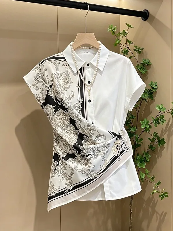 2026 Summer New Design Asymmetric Hem Chiffon Short Sleeve Shirt for Plump Women Cover Stomach Loose Fit Korean Style Top
2026 Summer New Design Asymmetric Hem Chiffon Short Sleeve Shirt for Plump Women Cover Stomach Loose Fit Korean Style Top