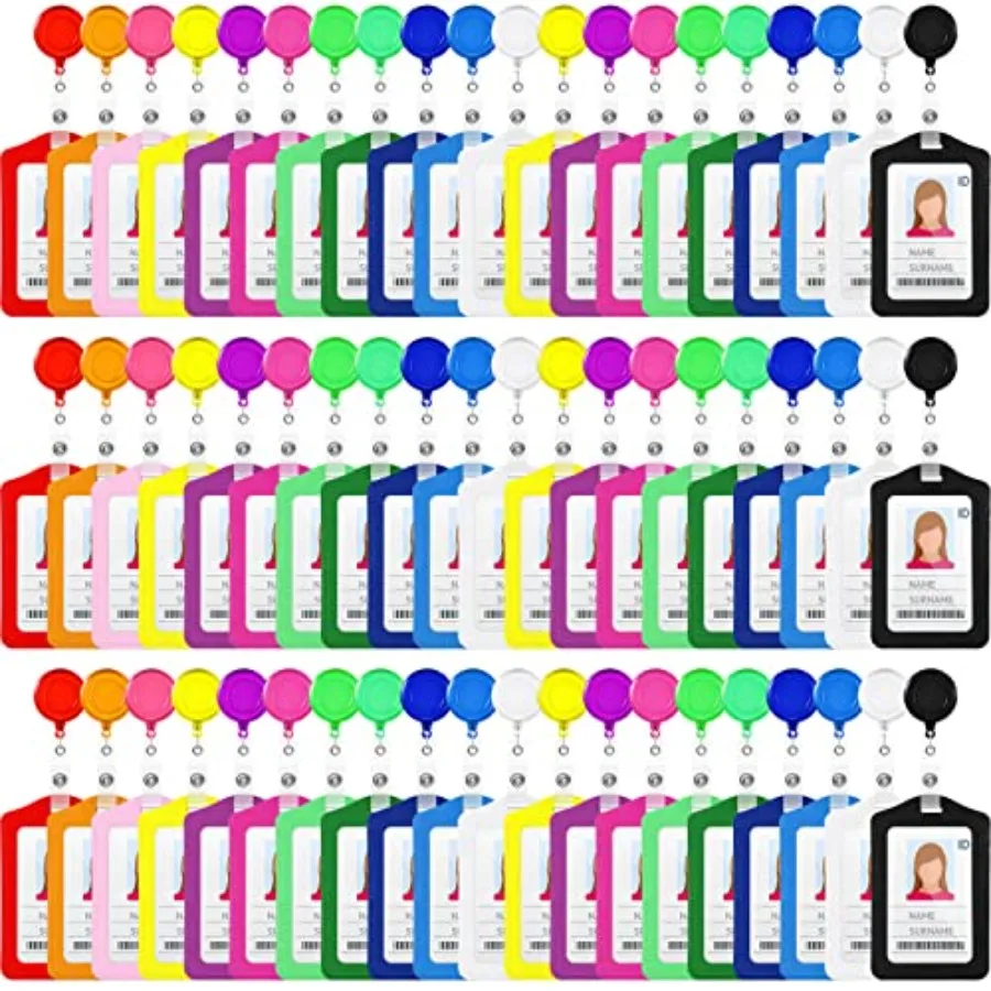 60 Sets Retractable Badge Reels, PU Leather Name Badge Holder, Multicolor ID Holder Key Card Holder Vertical ID Badge with Reel
60 Sets Retractable Badge Reels, PU Leather Name Badge Holder, Multicolor ID Holder Key Card Holder Vertical ID Badge with Reel