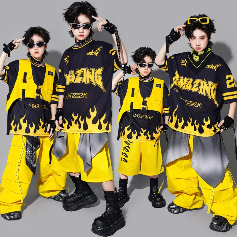 2026 Hip Hop Clothes Children Yellow Black Jazz Performance Costume Short Sleeve Top Loose Pants Street Dance Show Outfit 3715
2026 Hip Hop Clothes Children Yellow Black Jazz Performance Costume Short Sleeve Top Loose Pants Street Dance Show Outfit 3715