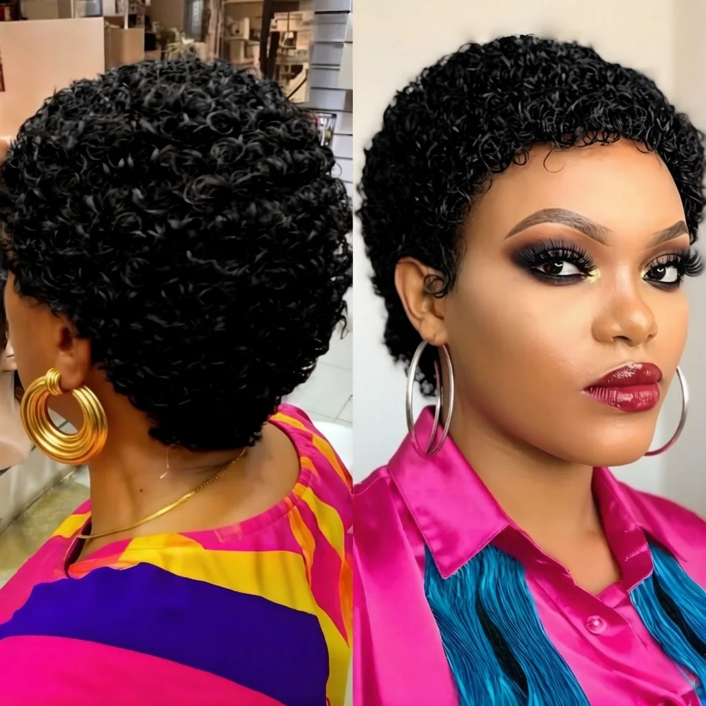 Natural Black Short Curly Human Hair Wig for African American Women - full machine made Pixie Cut Wig Full & Fluffy
Natural Black Short Curly Human Hair Wig for African American Women - full machine made Pixie Cut Wig Full & Fluffy