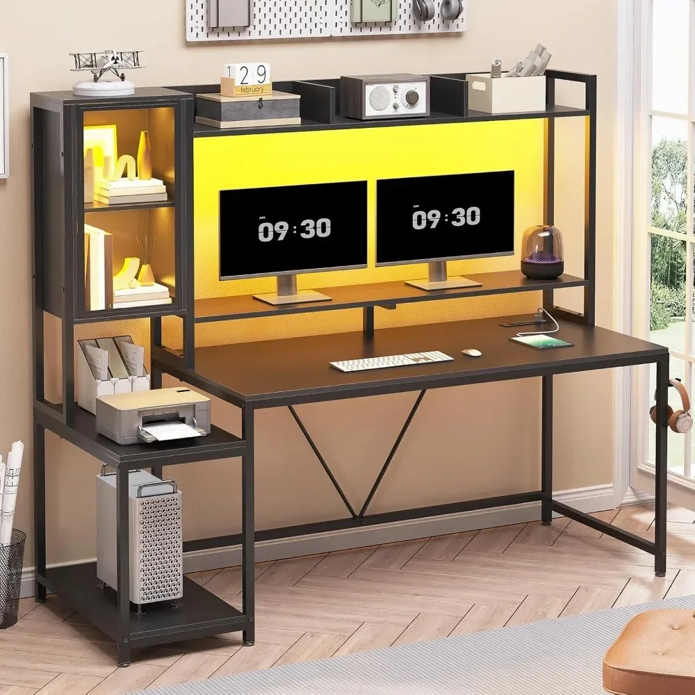 Gaming Desk with Hutch and LED Lights,Computer Desk with Storage Shelves, Large PC Gamer Desk with Display Cabinet,Monitor Stand
Gaming Desk with Hutch and LED Lights,Computer Desk with Storage Shelves, Large PC Gamer Desk with Display Cabinet,Monitor Stand
