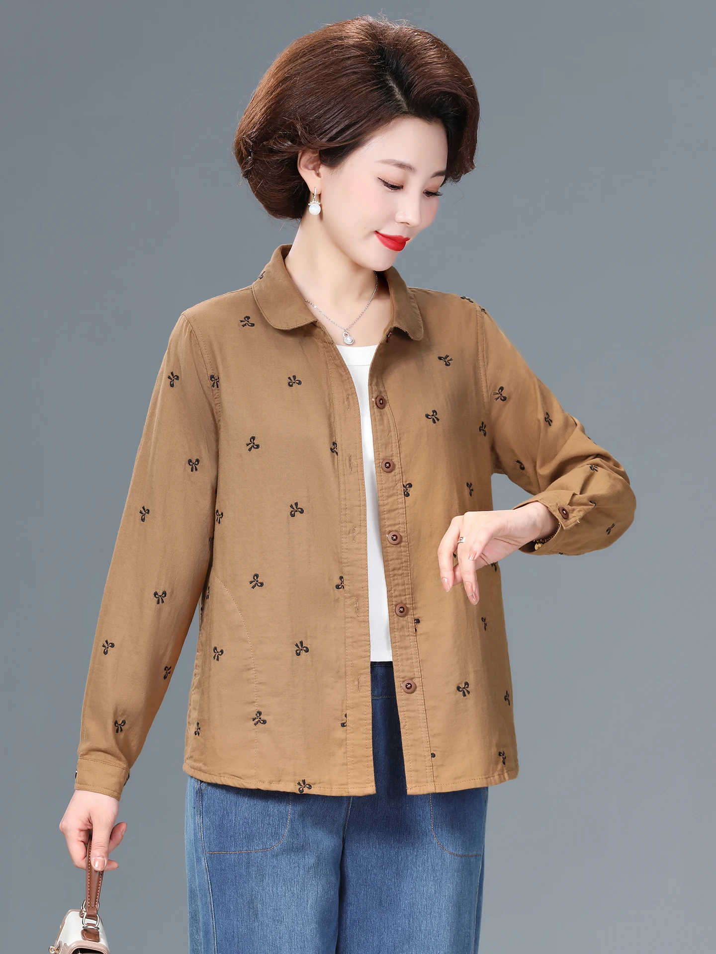 Ele Long Sve Cotton irt Вышитый весенне-осенний открытый кардиган Sle Mommy Faion 50 plus Женский отложной воротник...
Ele Long Sve Cotton irt Вышитый весенне-осенний открытый кардиган Sle Mommy Faion 50 plus Женский отложной воротник...