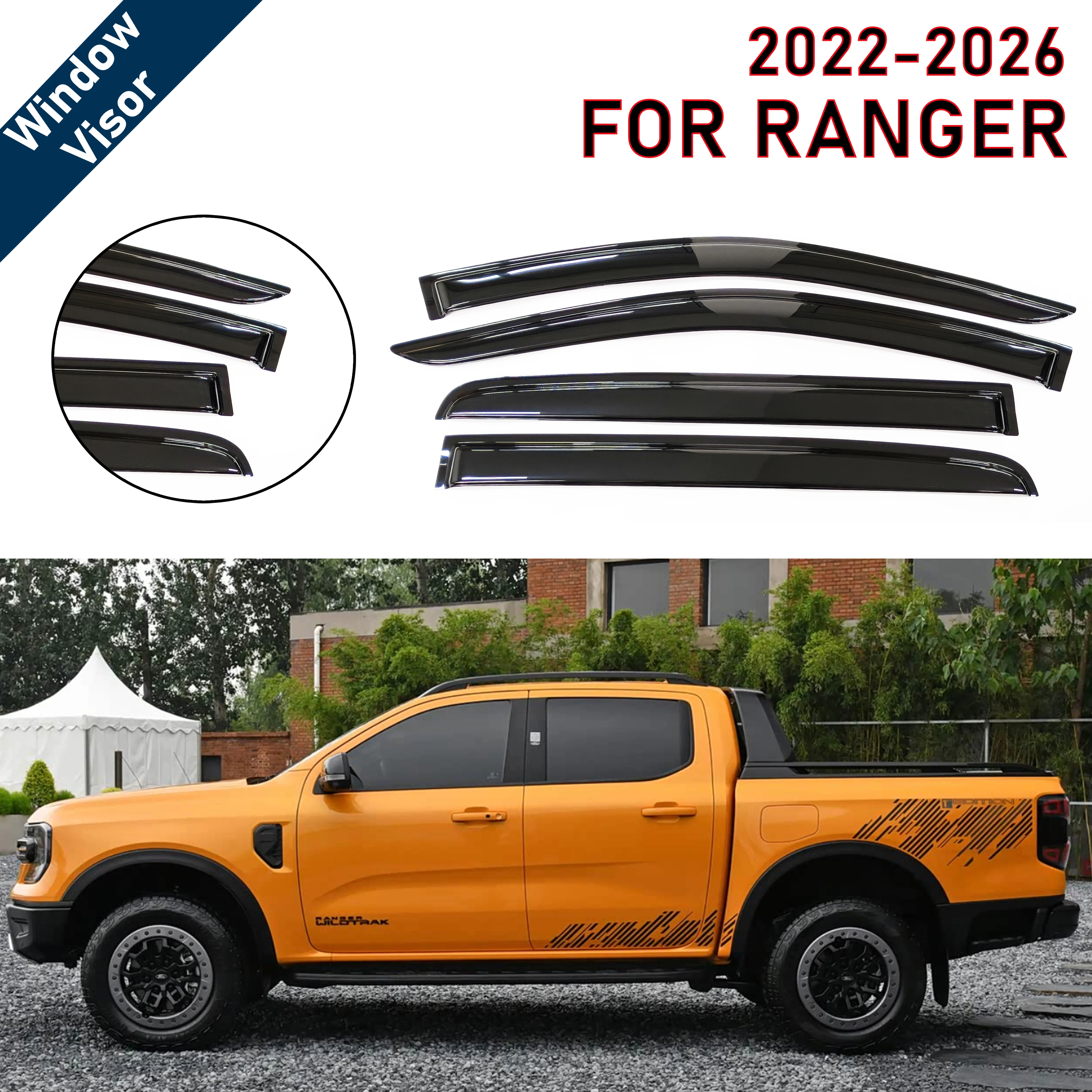 Дефлекторы окон для Ford Ranger 2022-2026 Double Cab | 4 шт. ветровых дефлекторов для защиты от дождя | Аксессуар для защиты автомобиля от непогоды
Дефлекторы окон для Ford Ranger 2022-2026 Double Cab | 4 шт. ветровых дефлекторов для защиты от дождя | Аксессуар для защиты автомобиля от непогоды