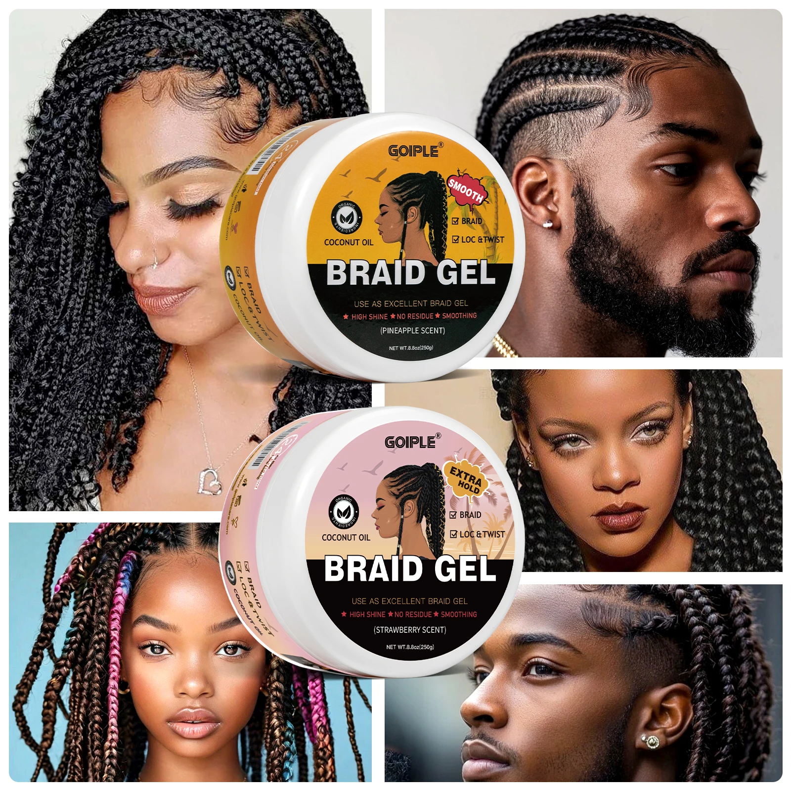 GOIPLE Extreme Hold Braid Gel for 4C Hair - 8.8oz Professional Loc n Braid Gel, No Flaking & Non-Greasy, Nourishing Styling Wax for Cornrow, Twist & Braiding
GOIPLE Extreme Hold Braid Gel for 4C Hair - 8.8oz Professional Loc n Braid Gel, No Flaking & Non-Greasy, Nourishing Styling Wax for Cornrow, Twist & Braiding
