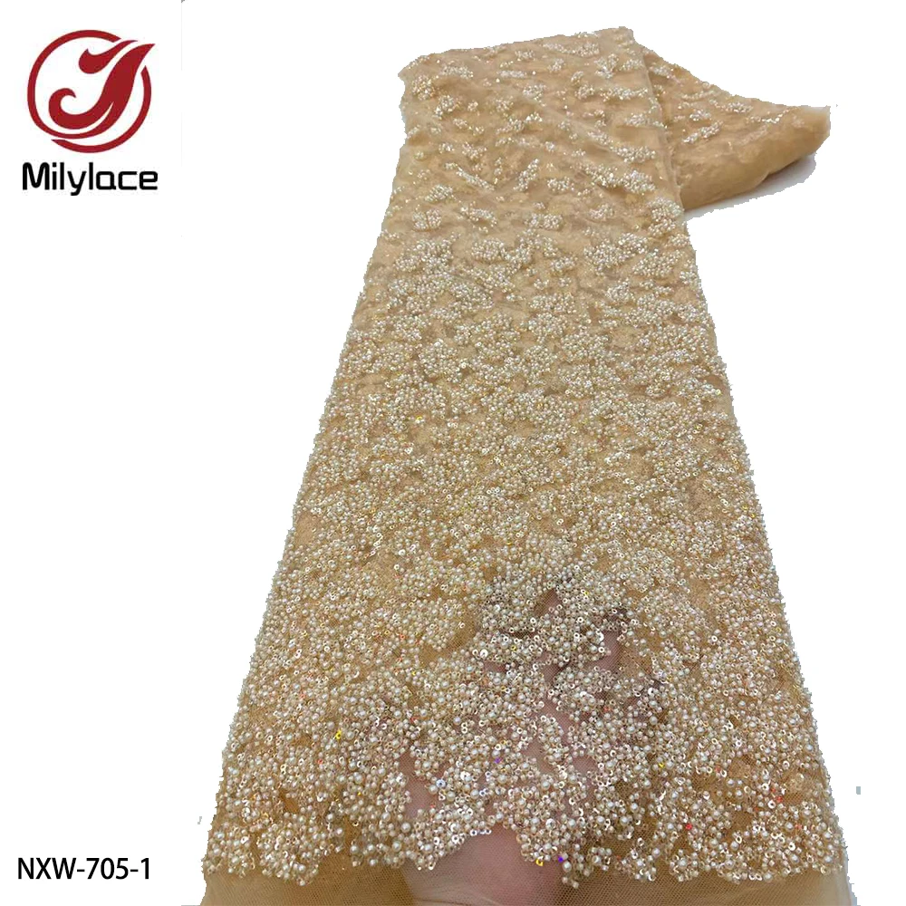 Luxury African Heavy Beaded Lace High Quality Nigerian Sequins Embroidery Lace French Tulle Fabric for Party Dress NXW-705
Luxury African Heavy Beaded Lace High Quality Nigerian Sequins Embroidery Lace French Tulle Fabric for Party Dress NXW-705