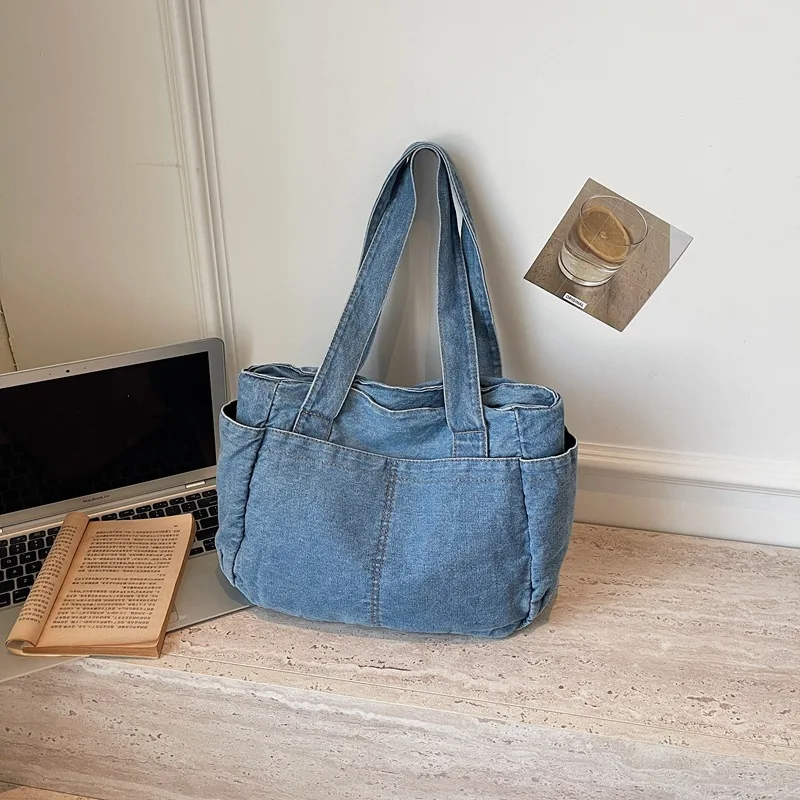 Vintage Multi-Pocket Denim Shoulder Bags for Women Simple Thread Design Ladies Casual Tote Travel Large Capacity Female Handbags
Vintage Multi-Pocket Denim Shoulder Bags for Women Simple Thread Design Ladies Casual Tote Travel Large Capacity Female Handbags