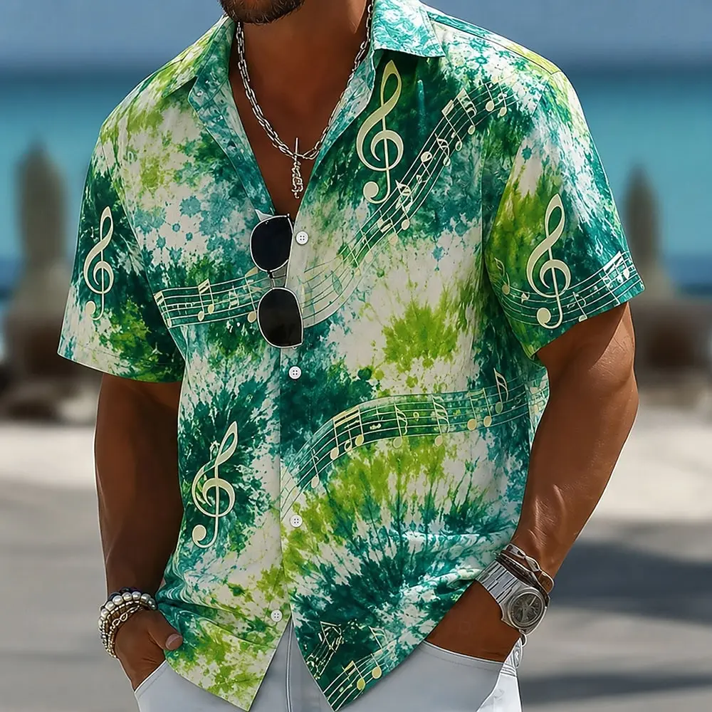 Men's Spring Summer Casual Shirt, Green Tie-Dye Musical Note Print Tops for Daily Street Holiday Beach Dating & Leisure Outfit
Men's Spring Summer Casual Shirt, Green Tie-Dye Musical Note Print Tops for Daily Street Holiday Beach Dating & Leisure Outfit