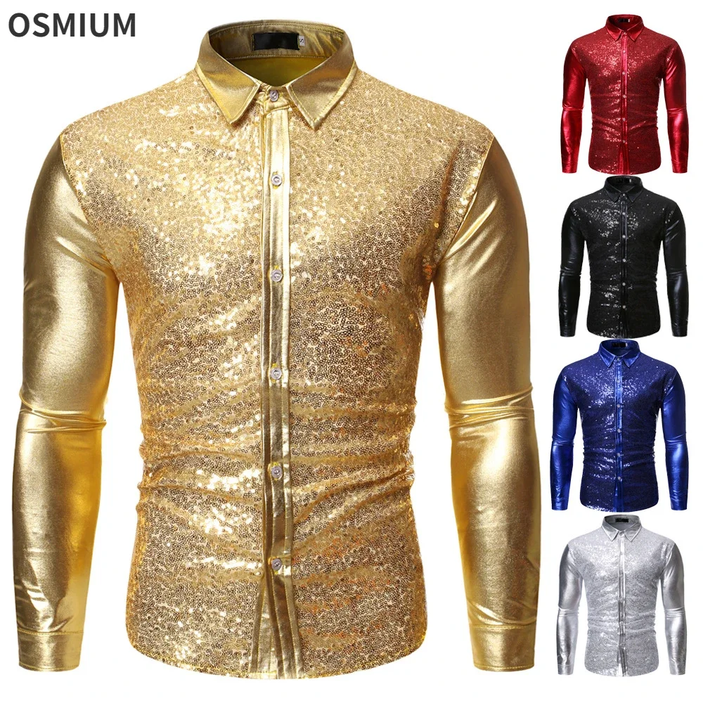 Man Shiny Golden Party Nightclub Wear Shirt Multicolor European Size Shirt Boys Sequin Hot Stamped Dance Dress Shirt with Button
Man Shiny Golden Party Nightclub Wear Shirt Multicolor European Size Shirt Boys Sequin Hot Stamped Dance Dress Shirt with Button