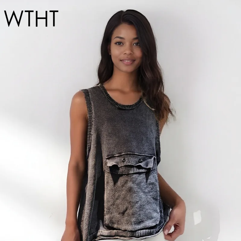 WTHT модный новый женский эластичный вязаный жилет с большими карманами, зима 2021, модные топы без рукавов с круглым вырезом, женские 1LS2708
WTHT модный новый женский эластичный вязаный жилет с большими карманами, зима 2021, модные топы без рукавов с круглым вырезом, женские 1LS2708