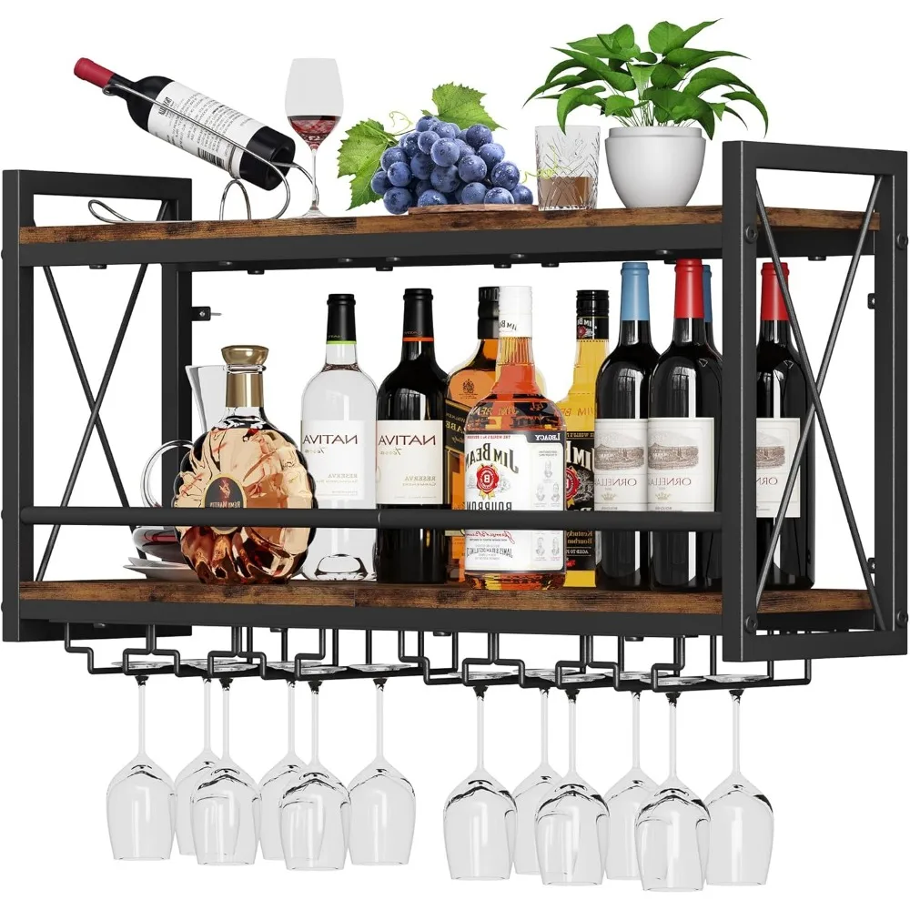 Retro Wall-Mounted Wine Rack with Bottle and Glass Holder, Wooden and Metal Design for Kitchen Wine Storage Display
Retro Wall-Mounted Wine Rack with Bottle and Glass Holder, Wooden and Metal Design for Kitchen Wine Storage Display