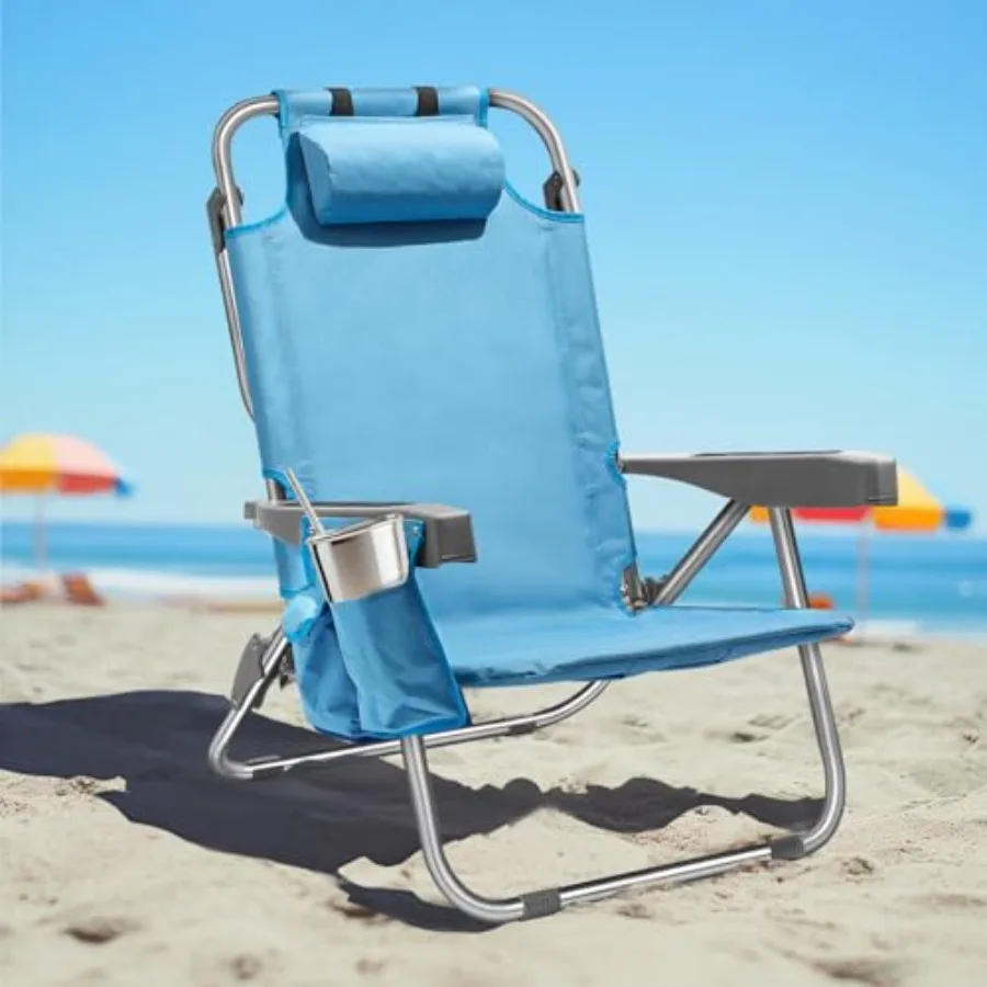 Beach chair for adults: portable, lay-flat reclining design with 5 positions, tall heavy-duty folding frame, blue color, includ
Beach chair for adults: portable, lay-flat reclining design with 5 positions, tall heavy-duty folding frame, blue color, includ