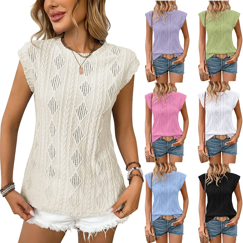 2025 New Women's Casual Loose Blouses Round Neck Short Sleeved Hollow Out Jacquard Tops Fashion Elegant Youth Female Shirt Tops
2025 New Women's Casual Loose Blouses Round Neck Short Sleeved Hollow Out Jacquard Tops Fashion Elegant Youth Female Shirt Tops