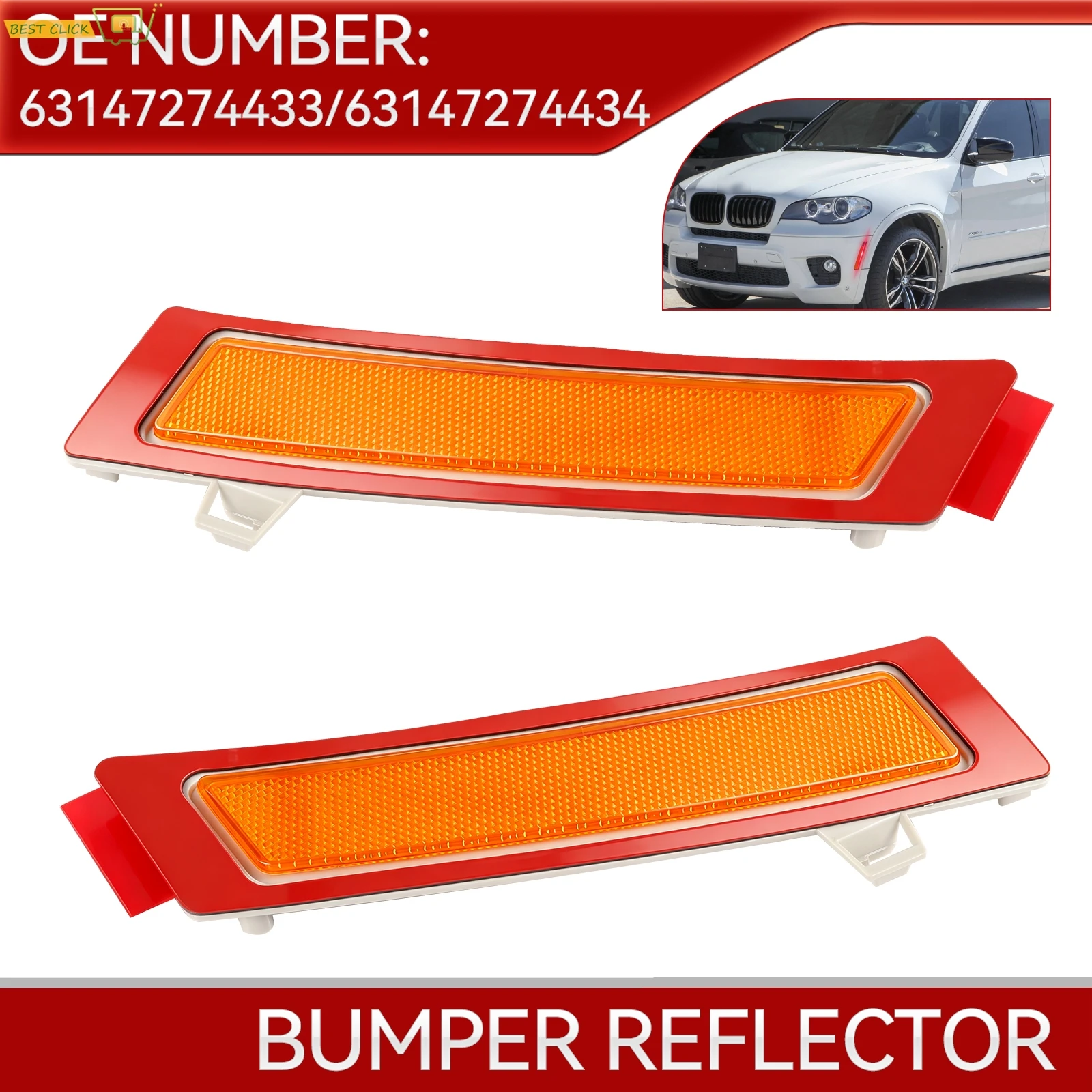 For BMW X5 E70 LCI 2010-2013 Front Bumper Side Marker Reflector Amber 63147274433 63147274434
For BMW X5 E70 LCI 2010-2013 Front Bumper Side Marker Reflector Amber 63147274433 63147274434