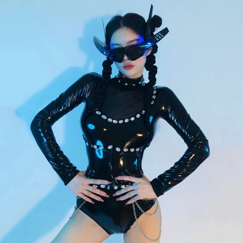 Bright Black Leather Diamond Bodysuit Nightclub Ds Dj Gogo Pole Dance Costumes Women Rave Clothes Jazz Festival Outfit XS5003
Bright Black Leather Diamond Bodysuit Nightclub Ds Dj Gogo Pole Dance Costumes Women Rave Clothes Jazz Festival Outfit XS5003