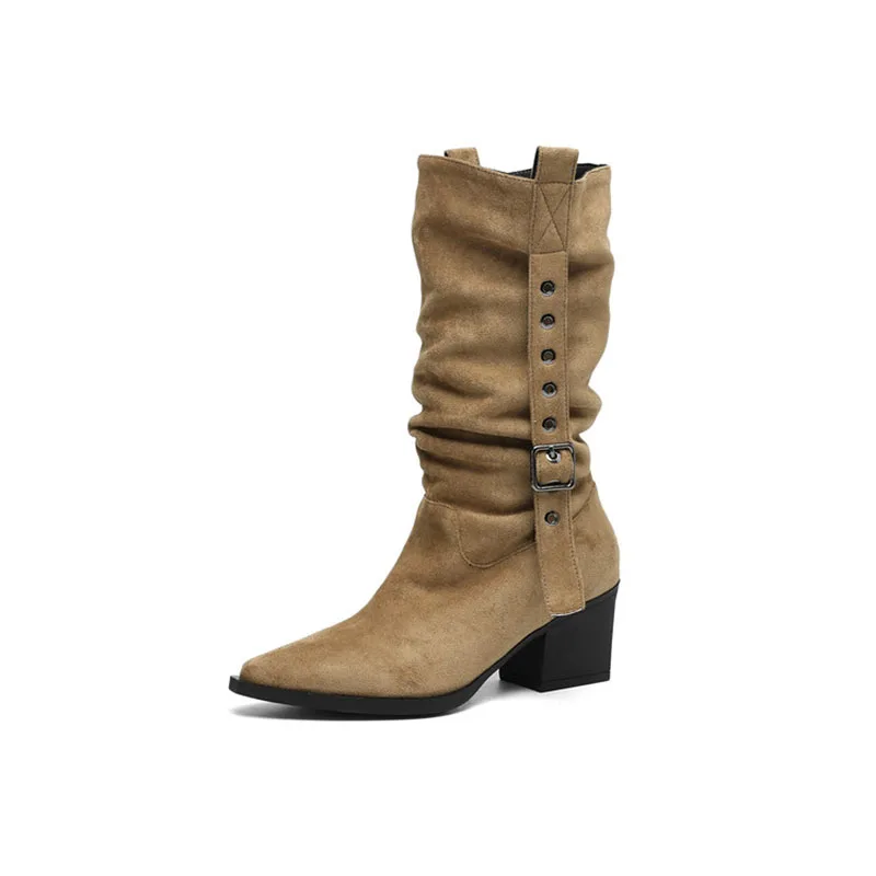 Женские замшевые сапоги до середины икры цвета хаки, плиссированные ботинки в стиле вестерн без шнуровки, туфли на высоком каблуке с острым носком, Новое поступление 2025, Phoentin FT4239
Женские замшевые сапоги до середины икры цвета хаки, плиссированные ботинки в стиле вестерн без шнуровки, туфли на высоком каблуке с острым носком, Новое поступление 2025, Phoentin FT4239