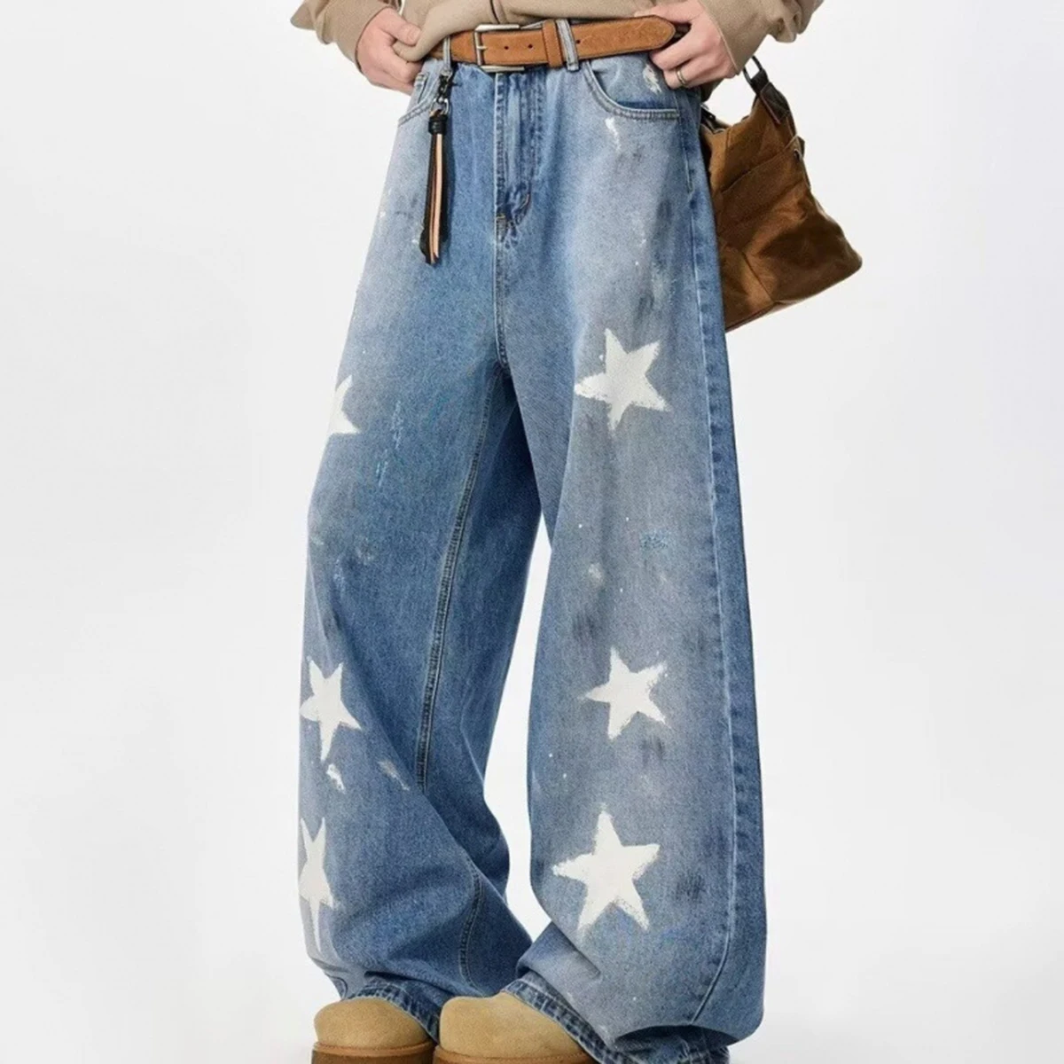 Five-pointed star paint graffiti print jeans for men and women, autumn loose casual curved knife wide-leg pants
Five-pointed star paint graffiti print jeans for men and women, autumn loose casual curved knife wide-leg pants
