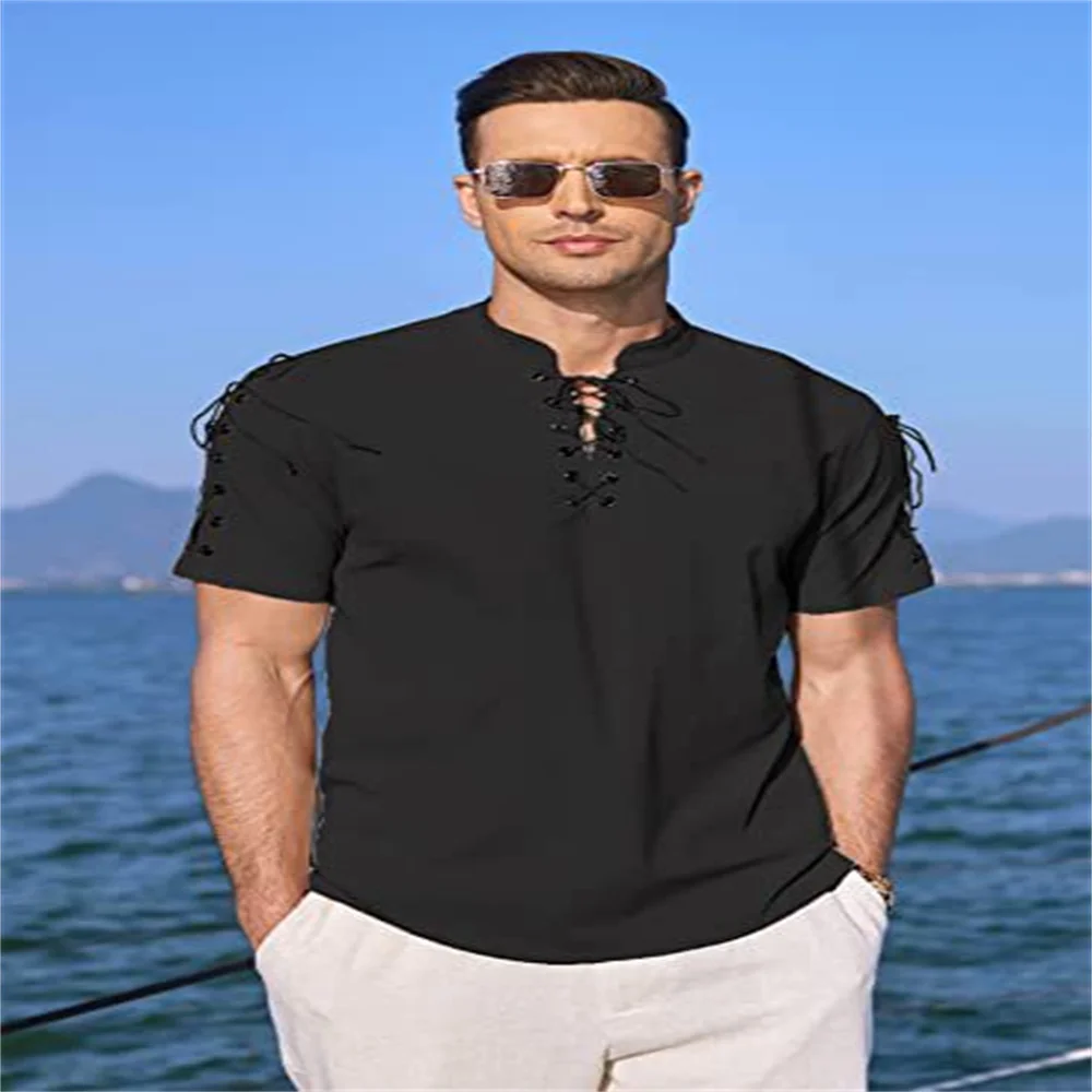 Men's Cotton Linen Shirts Short Sleeved Shirt V Neck Casual Blouse Spring Summer Thin Front Lace Up Tops Breathable Men Clothing
Men's Cotton Linen Shirts Short Sleeved Shirt V Neck Casual Blouse Spring Summer Thin Front Lace Up Tops Breathable Men Clothing
