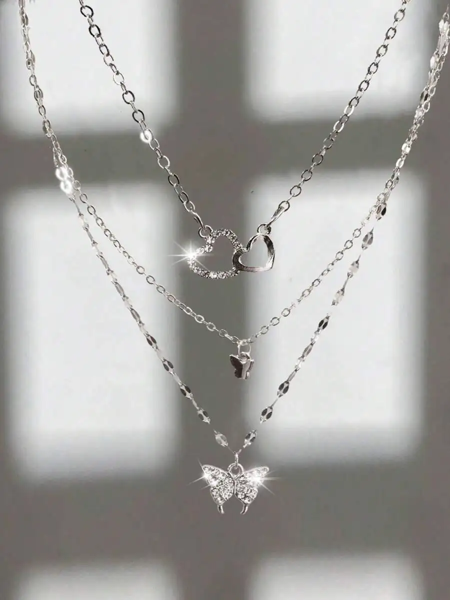 3pcs Layered Butterfly Heart Pendant Necklace Set Fashion Stainless Steel
3pcs Layered Butterfly Heart Pendant Necklace Set Fashion Stainless Steel
