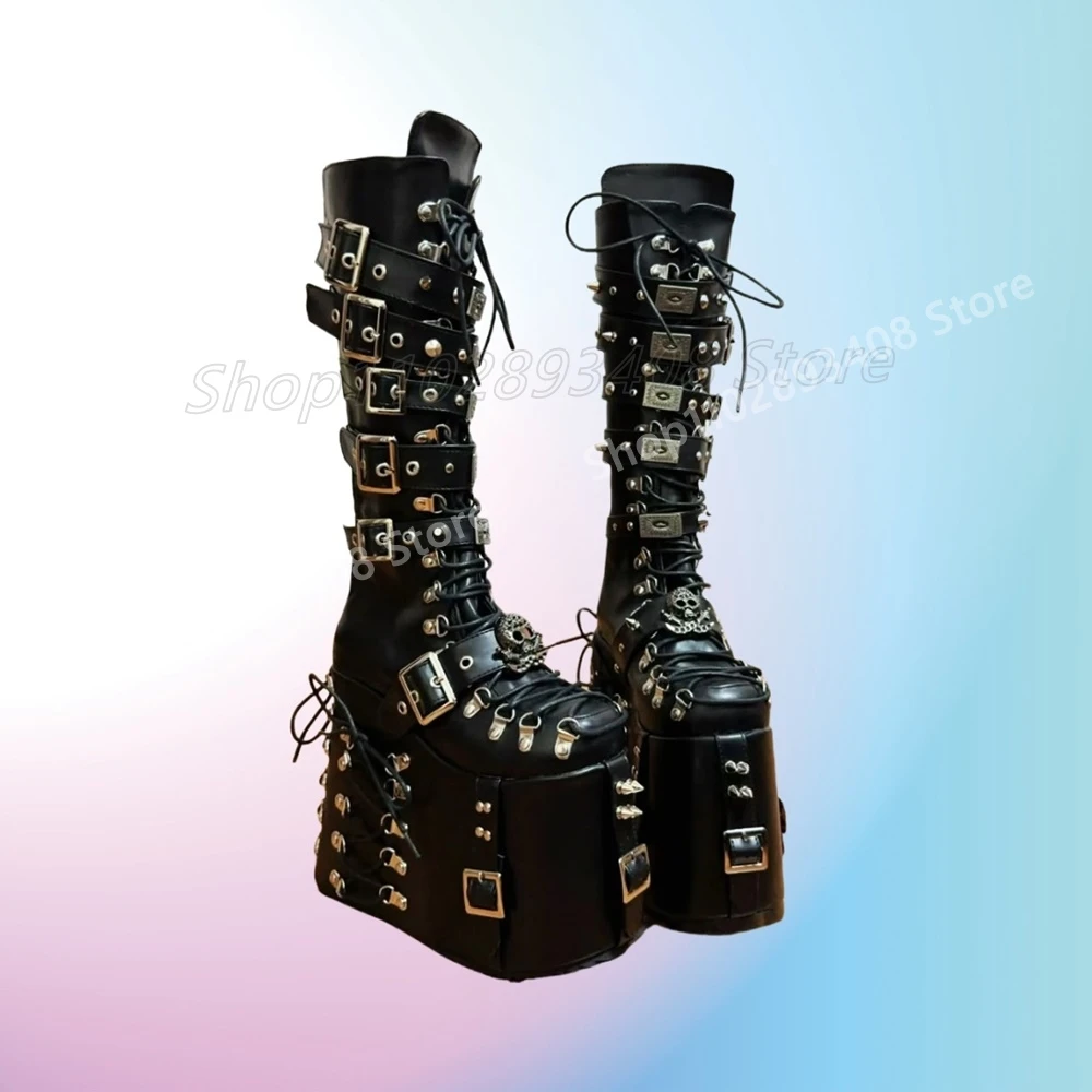 Thick Soled Punk Style Mid Calf Boots Cool Cross Tied Leather Wedges High Heel Fashion Sexy Women Shoes 2025 New Para Mujere
Thick Soled Punk Style Mid Calf Boots Cool Cross Tied Leather Wedges High Heel Fashion Sexy Women Shoes 2025 New Para Mujere