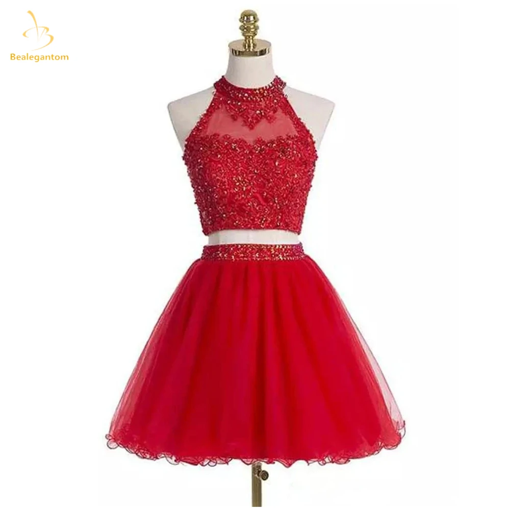Bealegantom Red Two Pieces Short Homecoming Dresses Halter Lace Sequined Mini Graudation Cocktail Formal Prom Party Gown QA161
Bealegantom Red Two Pieces Short Homecoming Dresses Halter Lace Sequined Mini Graudation Cocktail Formal Prom Party Gown QA161
