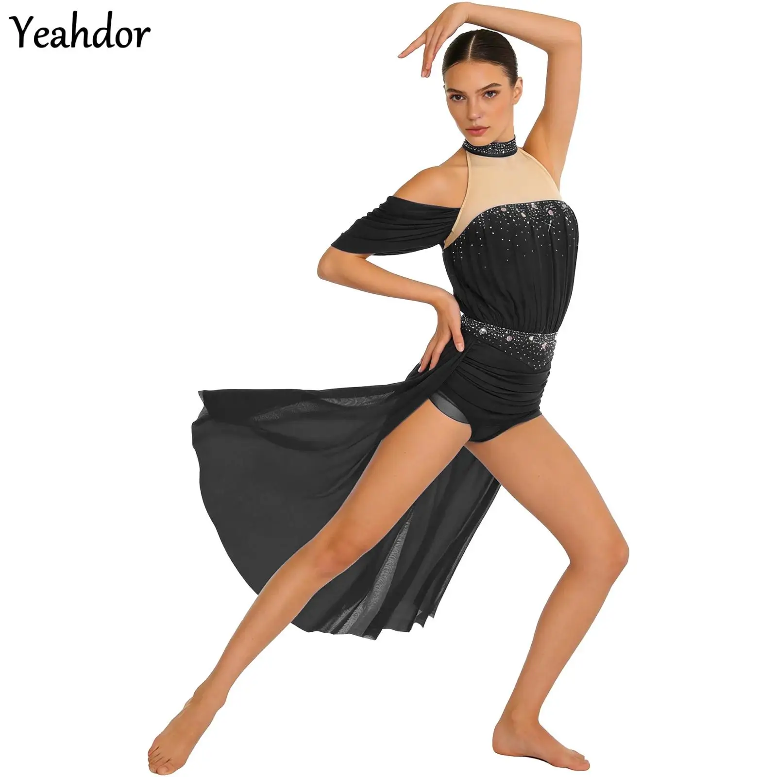 Womens Latin Dance Dress Skating Cha-cha Tango Samba Performance Rhinestone Mesh Halter Backless Irregular Hem Leotard Bodysuit
Womens Latin Dance Dress Skating Cha-cha Tango Samba Performance Rhinestone Mesh Halter Backless Irregular Hem Leotard Bodysuit