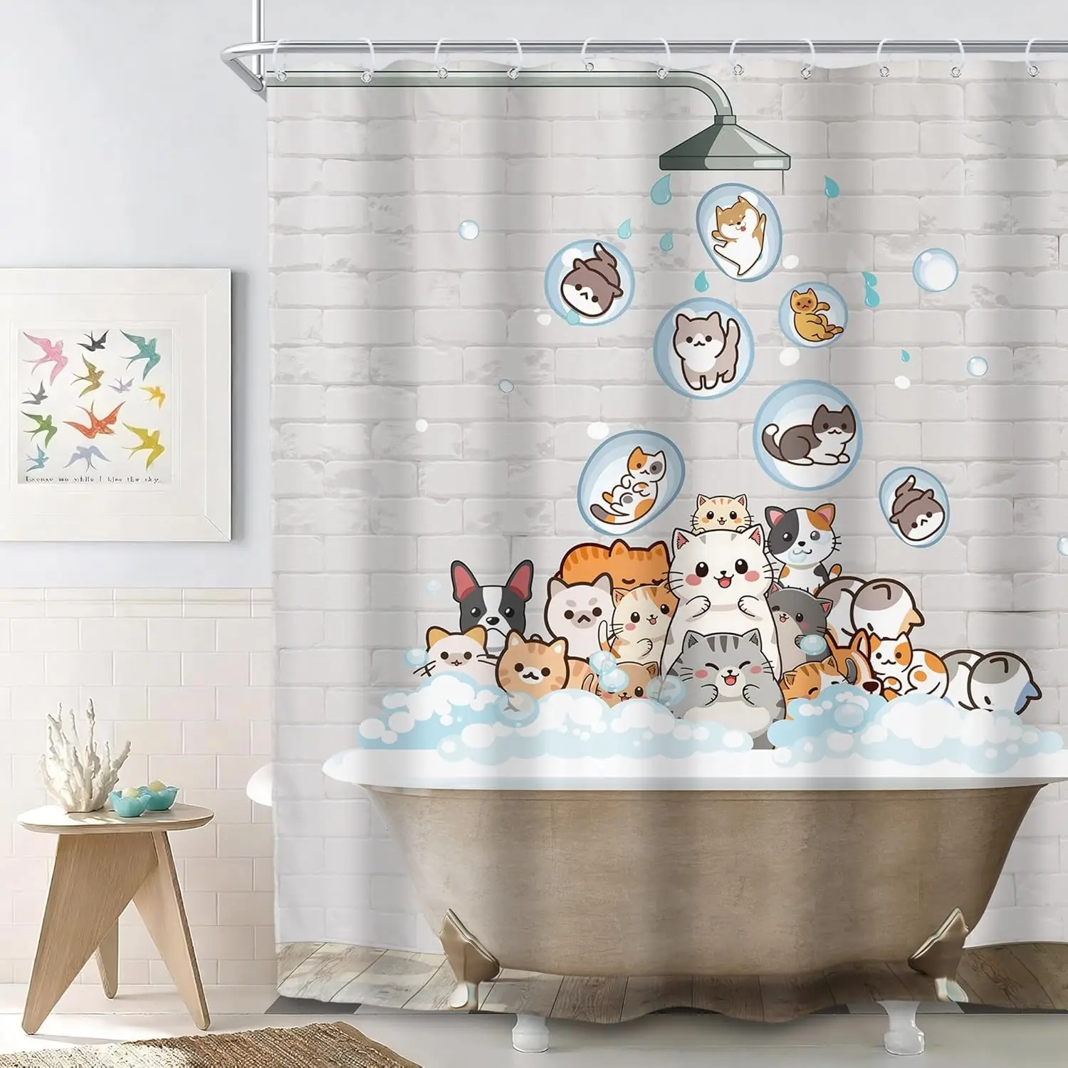 Cute Cats in Bathtub Shower Curtain with Bubbles and Dogs for Kids Bathroom Decor
Cute Cats in Bathtub Shower Curtain with Bubbles and Dogs for Kids Bathroom Decor