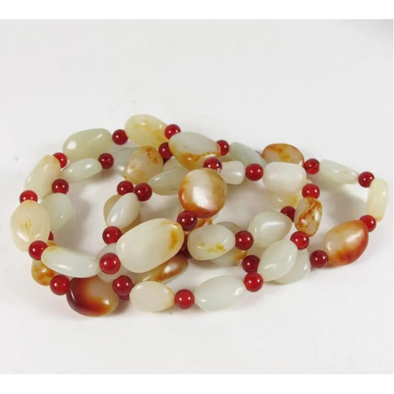 Hetian White Red Infusion Leather Jade Pebble Rough Stone Bracelet Men And Women
Hetian White Red Infusion Leather Jade Pebble Rough Stone Bracelet Men And Women