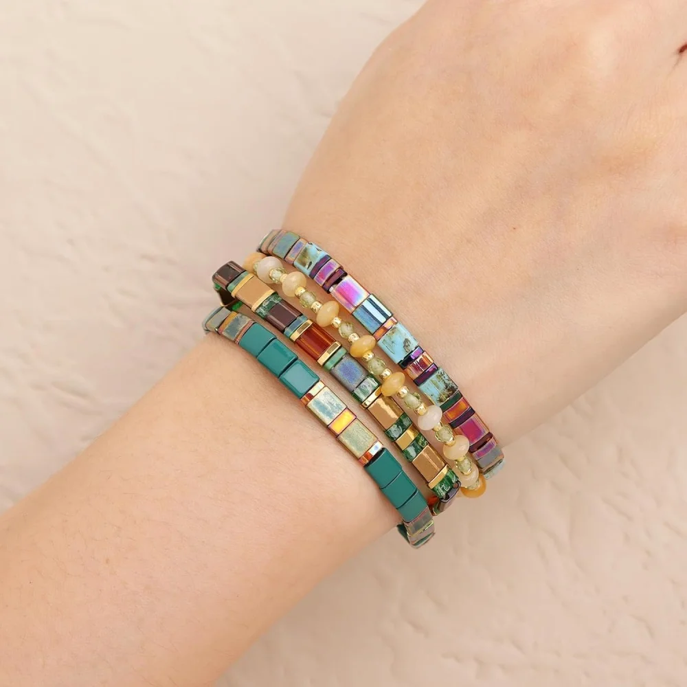 4PCS Colorful Boho Miyuki Tile Beaded Bracelets for Women, Stretch Stackable Jewelry Set, Handmade Summer Beach Gift
4PCS Colorful Boho Miyuki Tile Beaded Bracelets for Women, Stretch Stackable Jewelry Set, Handmade Summer Beach Gift