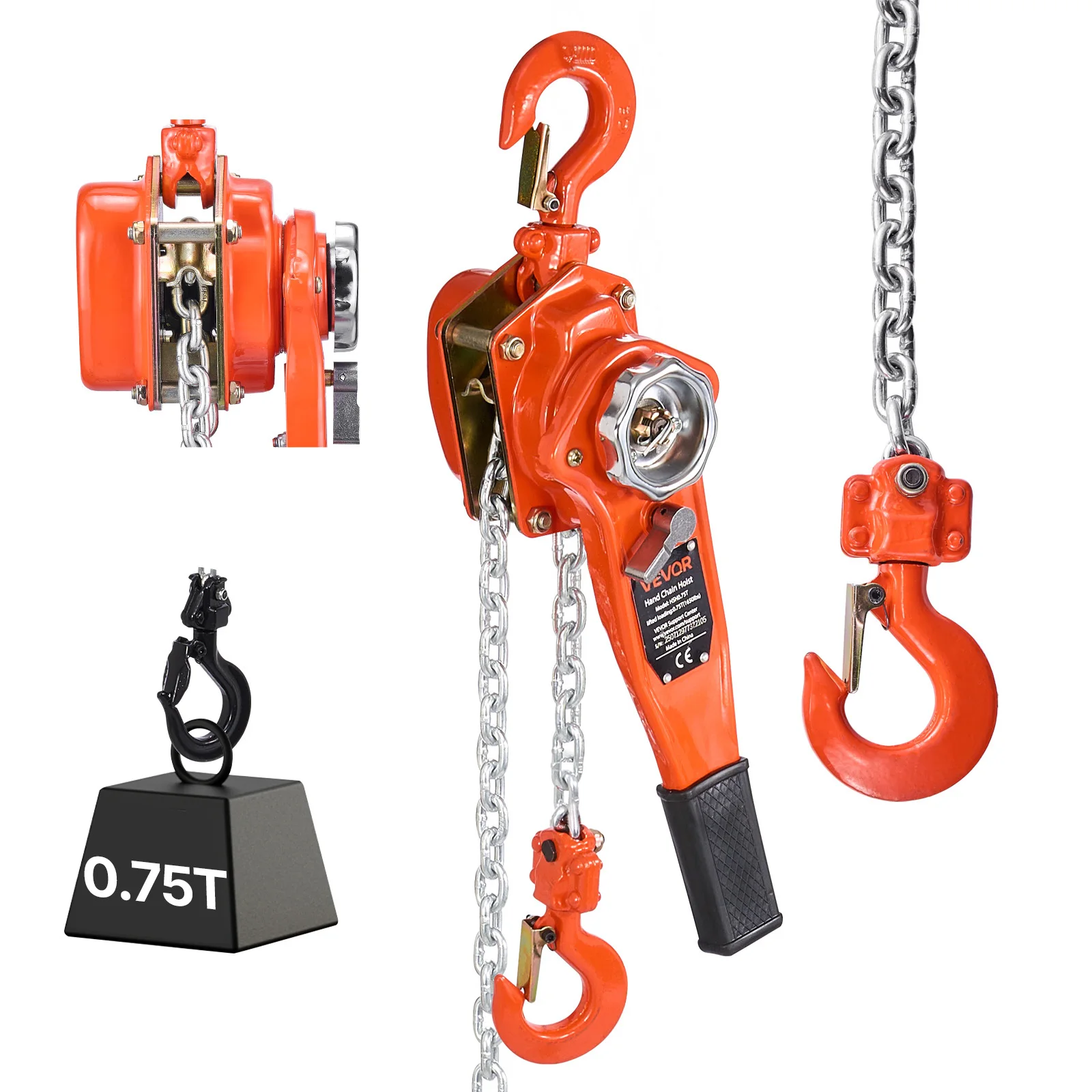 VEVOR Manual Lever Chain Hoist, 3/4T 1650LBS Capacity Heavy Duty Come Along, 5FT / 10FT / 20FT Lift G80 Alloy Steel Chain With Dual Pawl Mechanical Brake,360°Rotating Hooks, for Warehouse Construction Garage
VEVOR Manual Lever Chain Hoist, 3/4T 1650LBS Capacity Heavy Duty Come Along, 5FT / 10FT / 20FT Lift G80 Alloy Steel Chain With Dual Pawl Mechanical Brake,360°Rotating Hooks, for Warehouse Construction Garage
