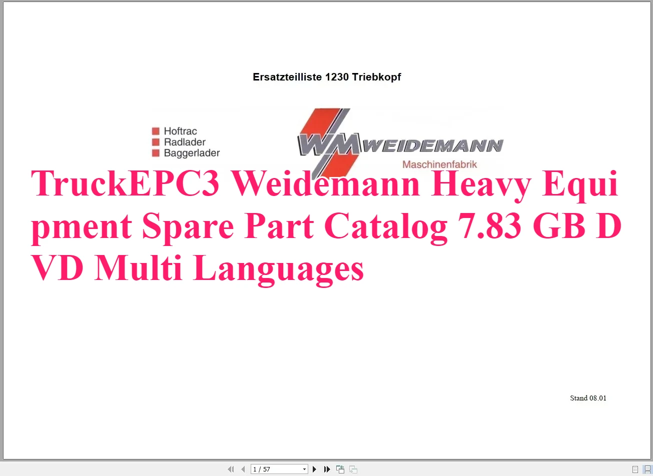 TruckEPC3 Каталог запасных частей для тяжелого оборудования Weidemann 7,83 ГБ DVD Многоязычный
TruckEPC3 Каталог запасных частей для тяжелого оборудования Weidemann 7,83 ГБ DVD Многоязычный