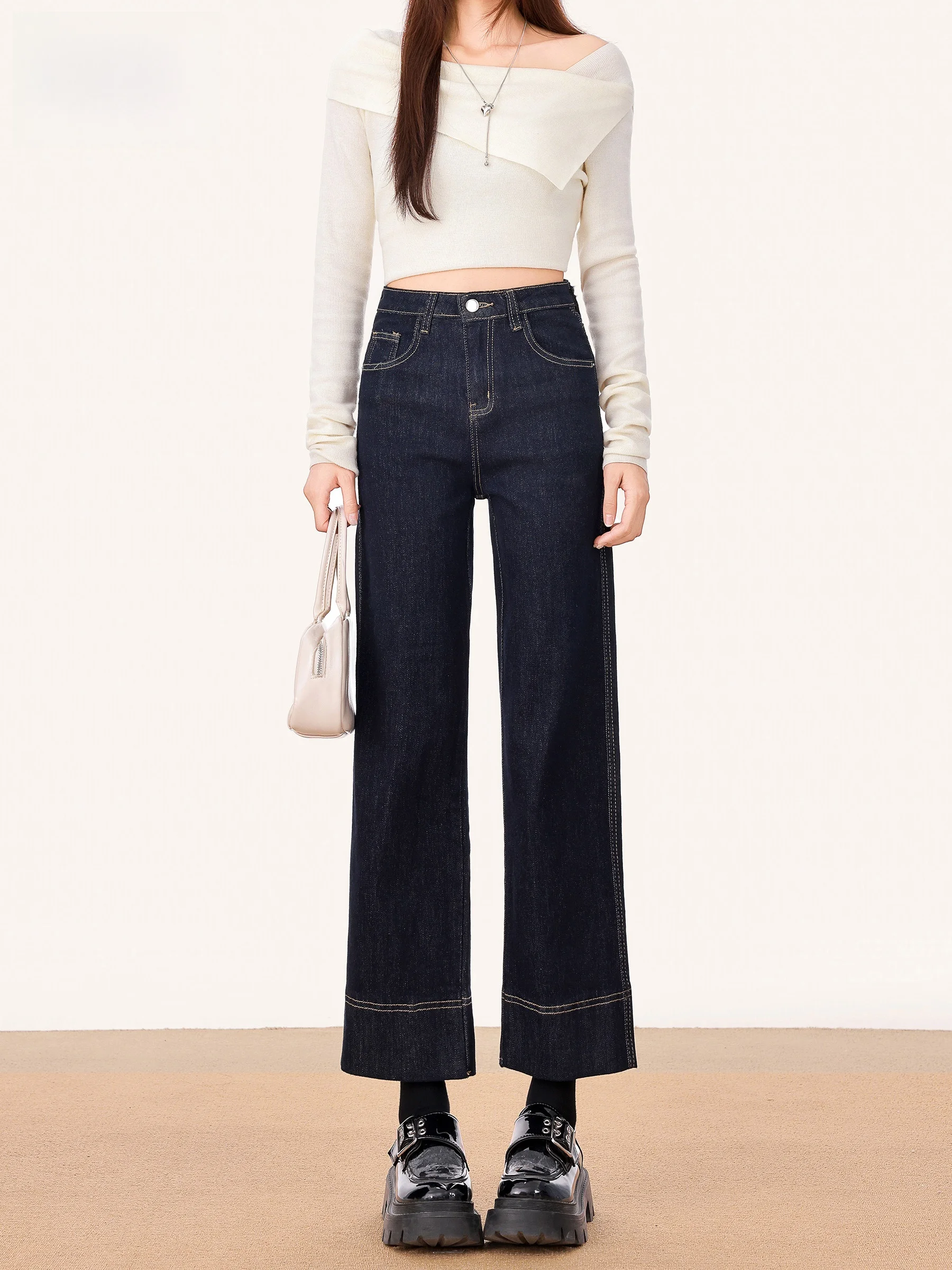 American High Waist Straight Leg Denim Jeans Women's Autumn 2026 New Slimming Small Size Elastic French Bread Pants
American High Waist Straight Leg Denim Jeans Women's Autumn 2026 New Slimming Small Size Elastic French Bread Pants