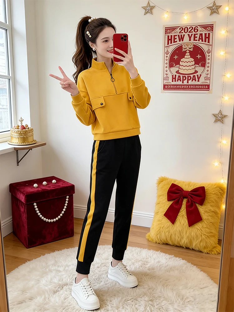 Faionable Versatile High Waist Casual Pants Long Sve Top Women's Spring Autumn New Korean Sle Two Piece Set
Faionable Versatile High Waist Casual Pants Long Sve Top Women's Spring Autumn New Korean Sle Two Piece Set