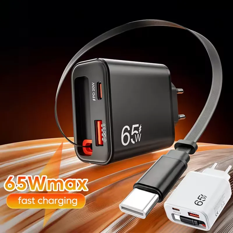 65W USB Phone Charger QC 3.0 USB PD Wall Charger With Retractable Super Fast Charging Type C Cable For iPhone 17 16 POCO Xiaomi
65W USB Phone Charger QC 3.0 USB PD Wall Charger With Retractable Super Fast Charging Type C Cable For iPhone 17 16 POCO Xiaomi