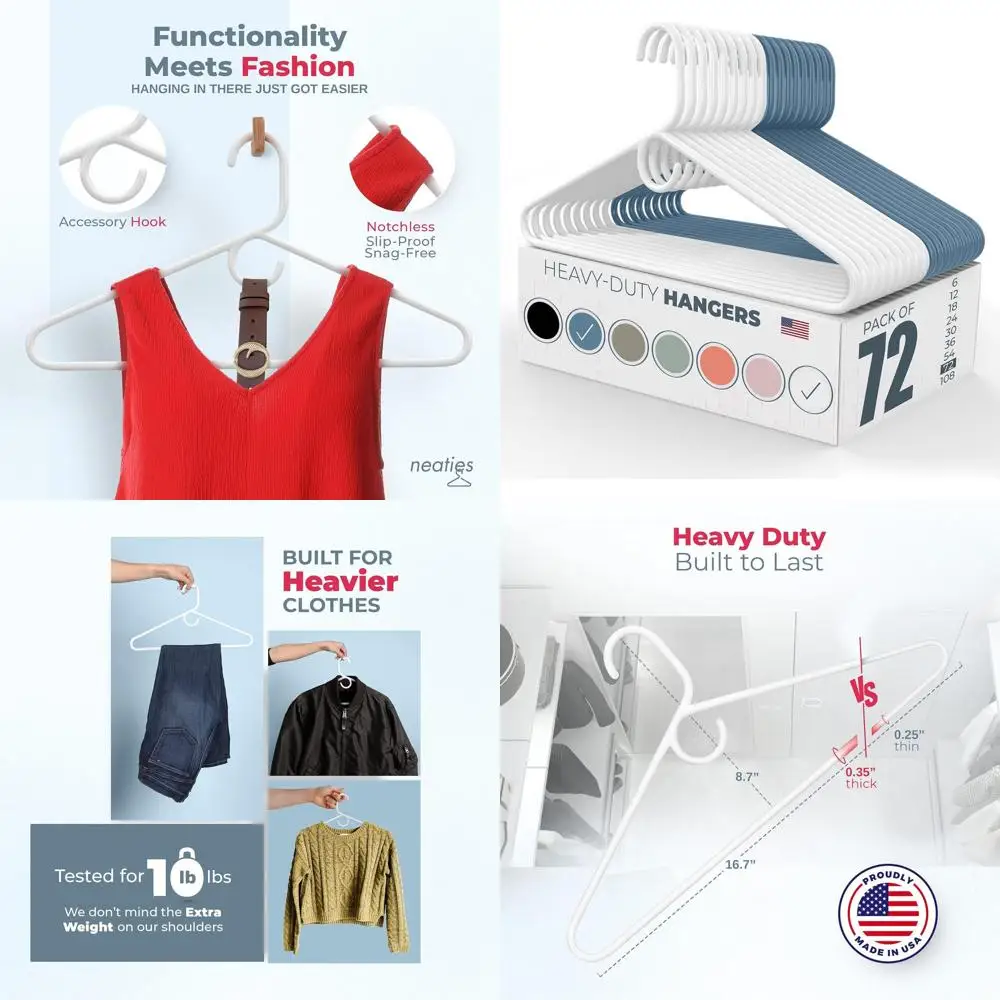 50+ Pack Heavy-Duty Plastic Hangers - 8lb Capacity for Adult Clothing - USA Made - White & Blue
50+ Pack Heavy-Duty Plastic Hangers - 8lb Capacity for Adult Clothing - USA Made - White & Blue