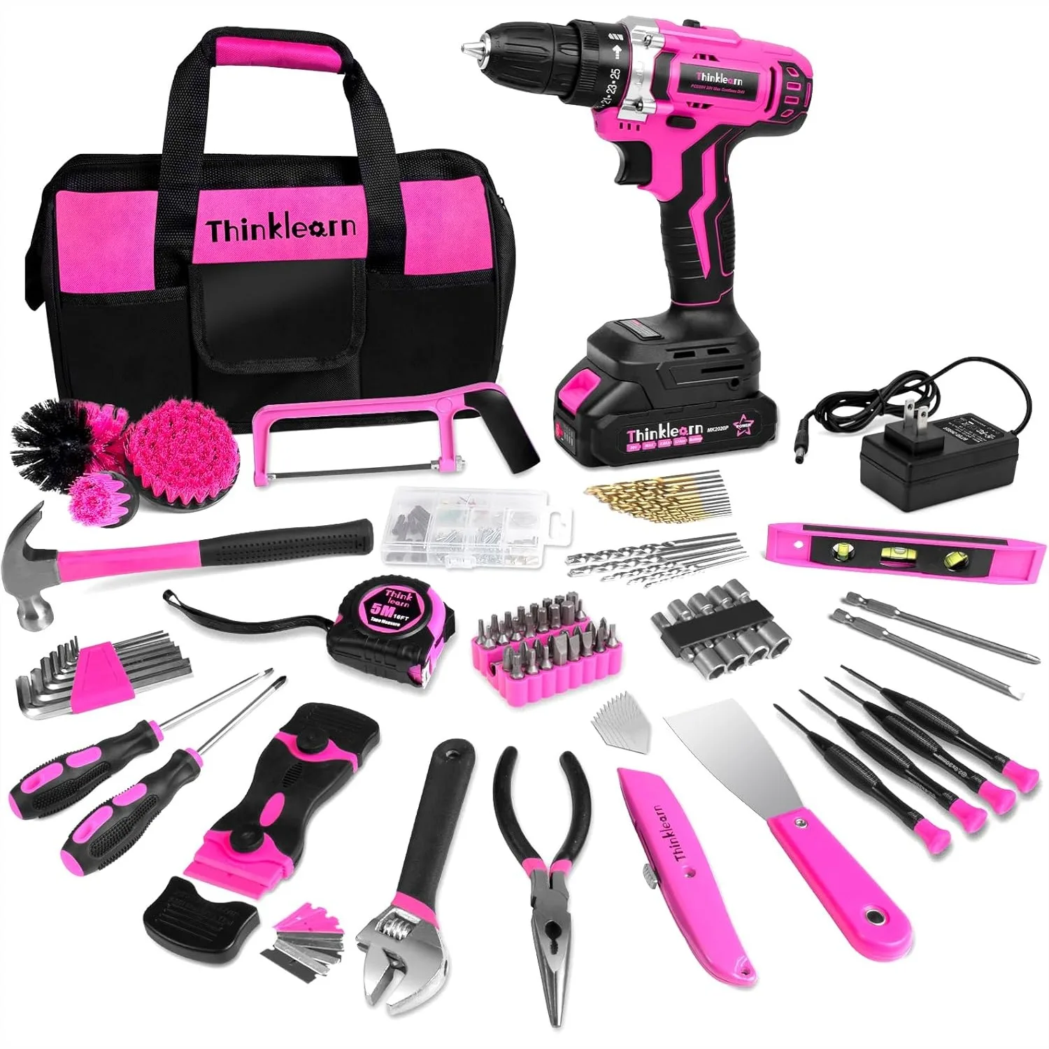 175 Piece Pink Cordless Drill Tool Set for Women DIY Home Repair with Storage Bag
175 Piece Pink Cordless Drill Tool Set for Women DIY Home Repair with Storage Bag