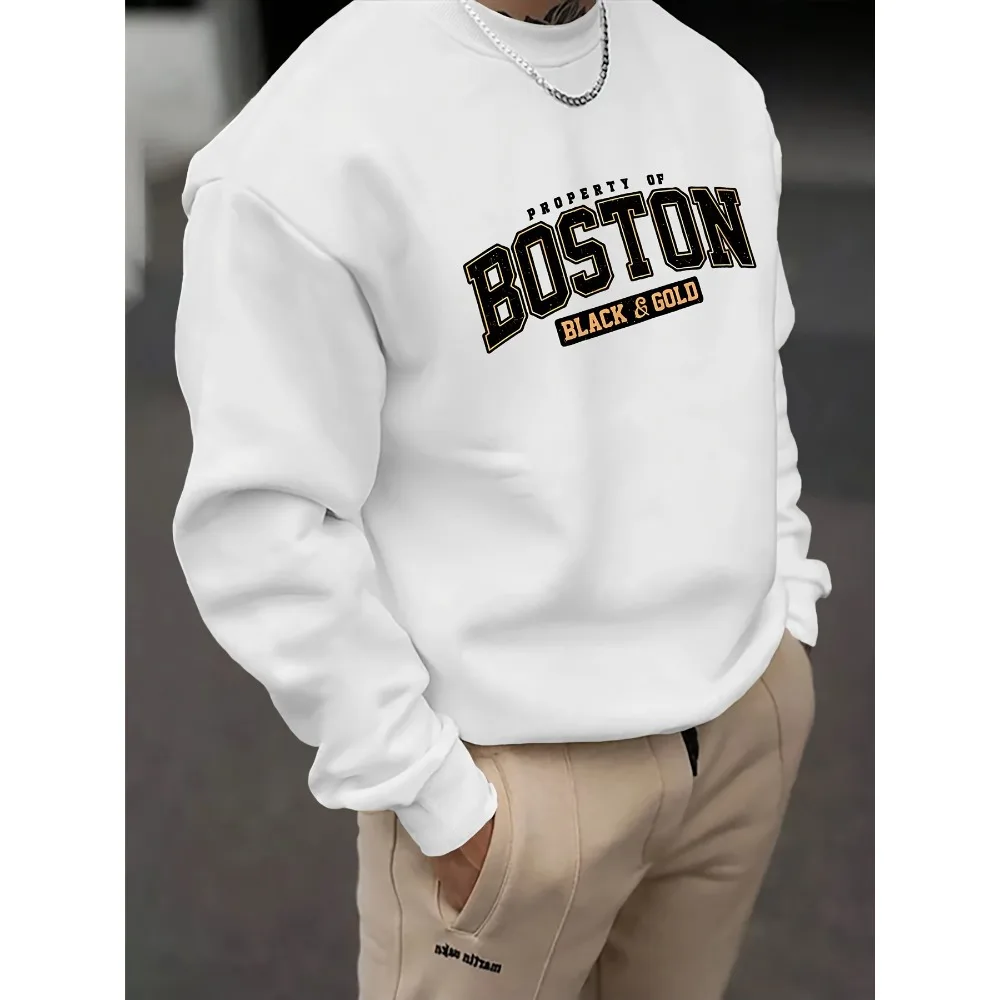 Men's Autumn and Winter Fashionable Casual Loose Boston Black Golden Letter Graphic Fleece Long Sleeved Round Neck Sweatshirt
Men's Autumn and Winter Fashionable Casual Loose Boston Black Golden Letter Graphic Fleece Long Sleeved Round Neck Sweatshirt
