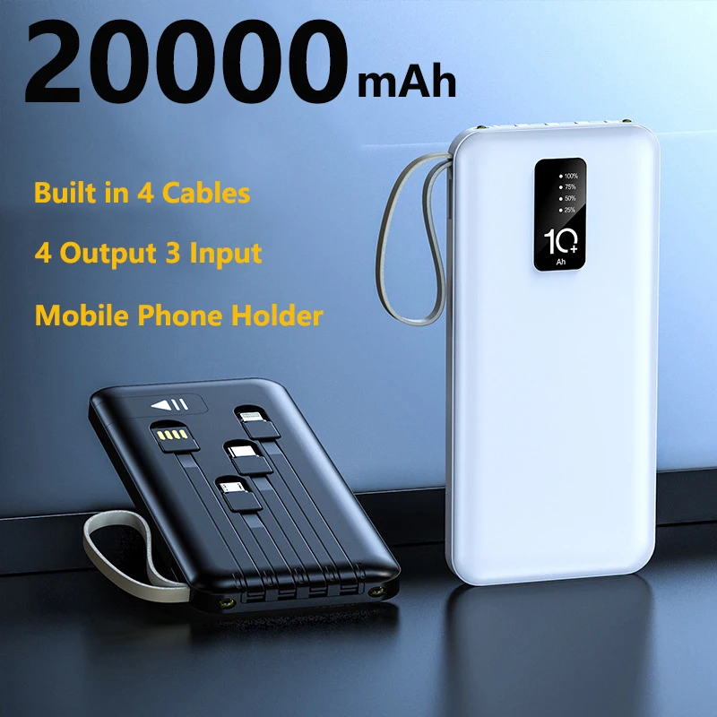 Slim Power Bank 20000mAh with 4 Cables Phone Holder Portable Charger Powerbank for iPhone Samsung Huawei Xiaomi External Battery
Slim Power Bank 20000mAh with 4 Cables Phone Holder Portable Charger Powerbank for iPhone Samsung Huawei Xiaomi External Battery