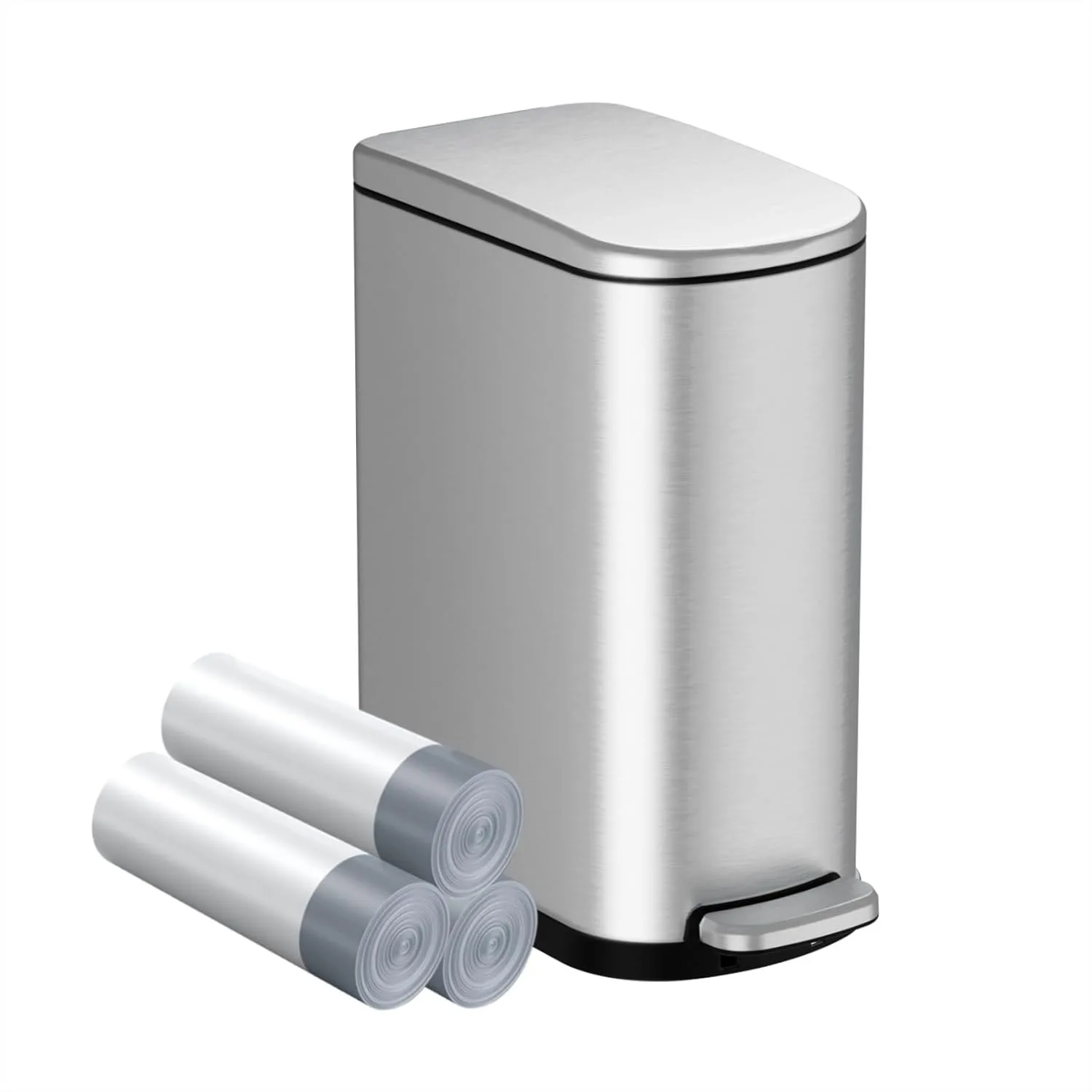2.6 Gallon Slim Bathroom Trash Can with Soft Close Lid, 10L Stainless Steel Garbage Can with Removable Liner for Narrow Spaces
2.6 Gallon Slim Bathroom Trash Can with Soft Close Lid, 10L Stainless Steel Garbage Can with Removable Liner for Narrow Spaces